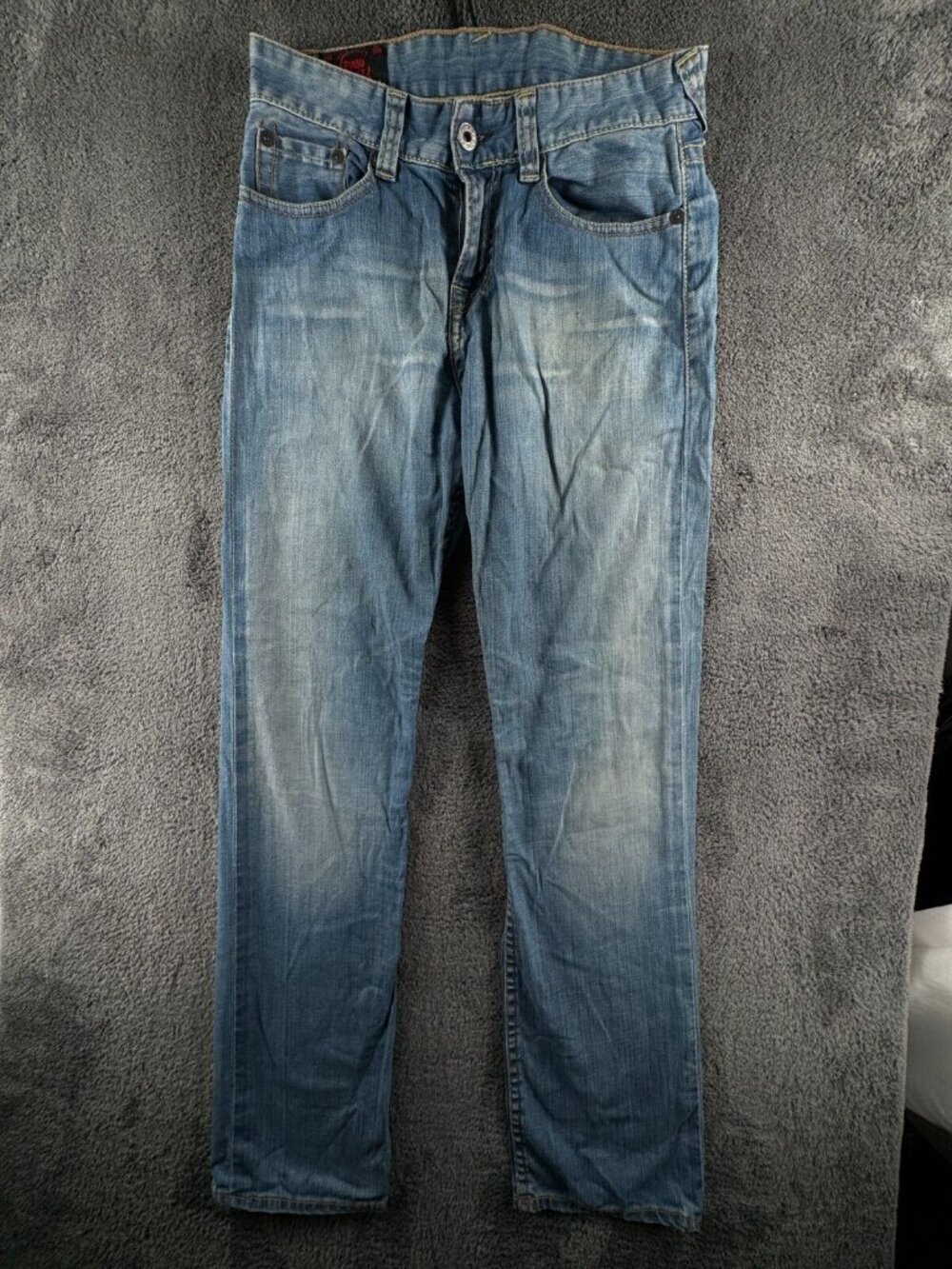 Evisu Bonsai 12L Denim Jeans Women Light Wash Cotton Blend Straight W/ Logos